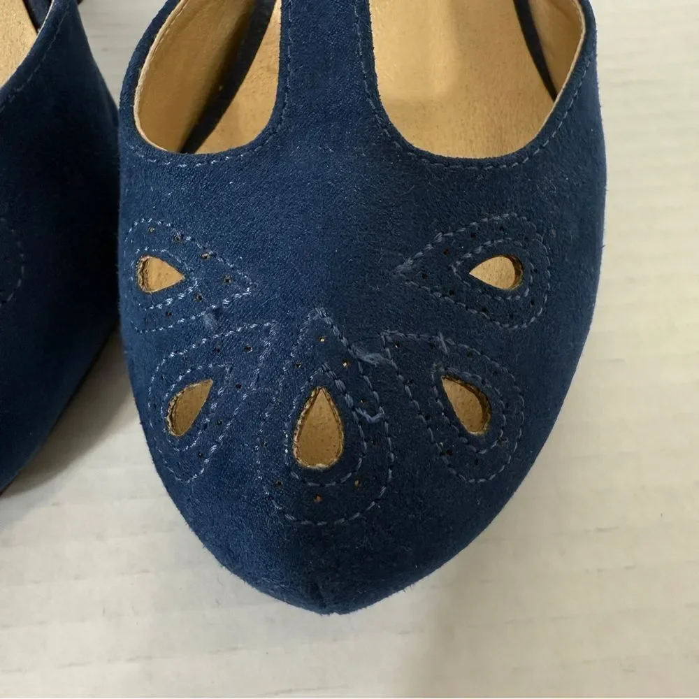 ModCloth Women’s T Strap‎ Blue Faux Suede Vintage Inspired Retro Pumps Size 9 W